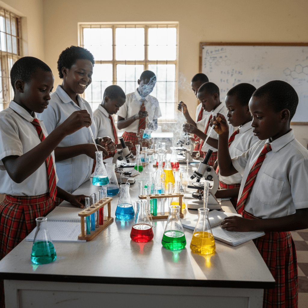 African school students in classroom background at Frozen Mountain School