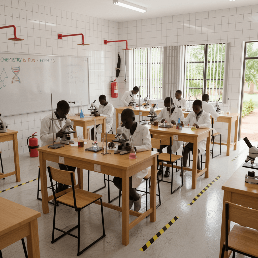 Fully equipped science laboratory with experiment stations at Frozen Mountain School